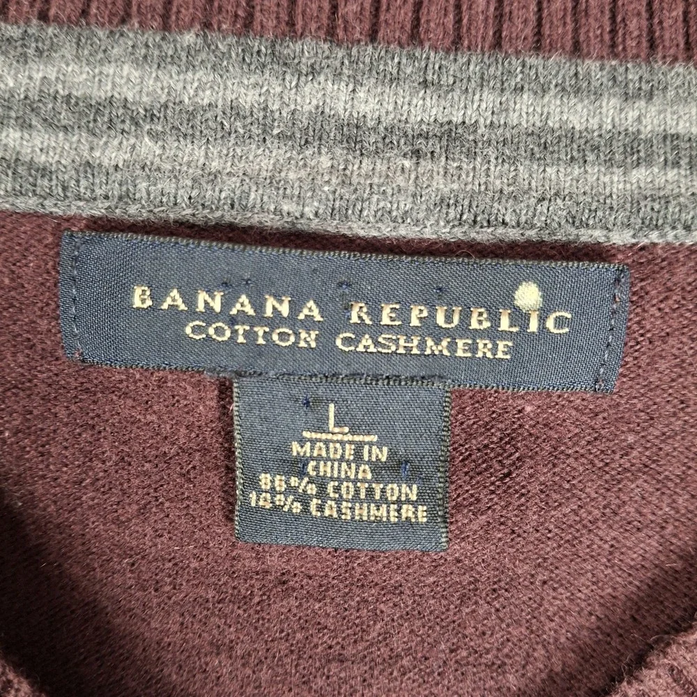 Banana Republic‎ Sweater Men's Large Burgundy Cashmere Blend V Neck Academia